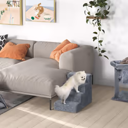 PawHut Four-Step Portable Dog Stairs with Washable Plush Cover, Light Grey - Additional view 7