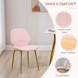 HOMCOM Modern Dining Chairs Set of 2 with Padded Seat and Steel Legs, Pink