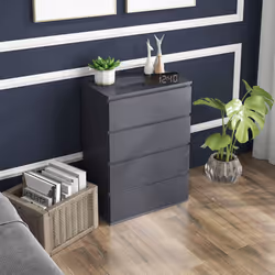HOMCOM Bedroom Chest of Drawers, High Gloss 4 Drawers Dresser, Grey