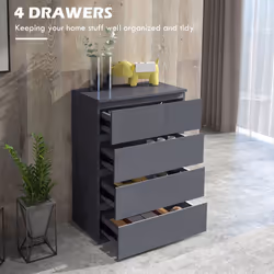 HOMCOM Bedroom Chest of Drawers, High Gloss 4 Drawers Dresser, Grey