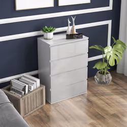 HOMCOM Bedroom Chest of Drawers, High Gloss 4 Drawers Dresser, White