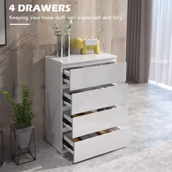 HOMCOM Bedroom Chest of Drawers, High Gloss 4 Drawers Dresser, White