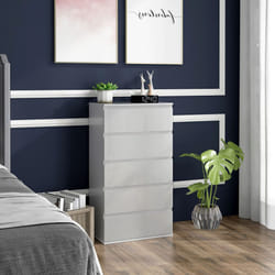 HOMCOM Bedroom Chest of Drawers, High Gloss 5 Drawers Dresser, White