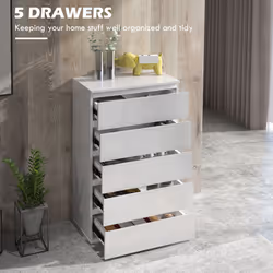 HOMCOM Bedroom Chest of Drawers, High Gloss 5 Drawers Dresser, White