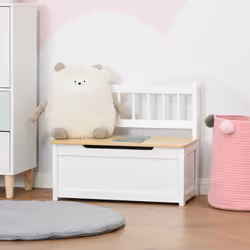 HOMCOM 2 In 1 Wooden Toy Box, Seat Bench Storage Chest w/ Pneumatic Rod