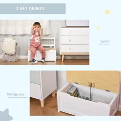 HOMCOM 2 In 1 Wooden Toy Box, Seat Bench Storage Chest w/ Pneumatic Rod - Additional view 4