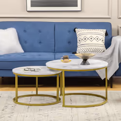 HOMCOM Marble Coffee Table Set of 2, Round Nest of Tables for Living Room - Additional view 5
