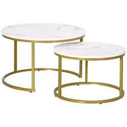 HOMCOM Marble Coffee Table Set of 2, Round Nest of Tables for Living Room - Additional view 7