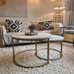 HOMCOM Marble Coffee Table Set of 2, Round Nest of Tables for Living Room - Additional view 8
