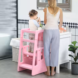 HOMCOM Kids Step Stool, Adjustable Standing Platform, Toddler Kitchen Stool