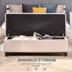 HOMCOM Storage Ottoman Bench Padded w/ Tufting Hinged Lid Wood Frame Beige