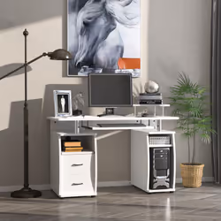 HOMCOM Computer Office Desk Table Workstation w/Keyboard Tray, Drawer, White