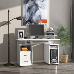 HOMCOM Computer Office Desk Table Workstation w/Keyboard Tray, Drawer, White