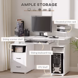 HOMCOM Computer Office Desk Table Workstation w/Keyboard Tray, Drawer, White