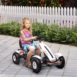 HOMCOM Children Pedal Go Kart w/ Adjustable Seat, Inflatable Tyres - White