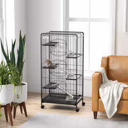PawHut 6 Levels Small Animal Cage w. Ramps, Bowl, Water Bottle, Tray, Wheels