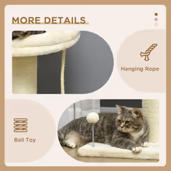 PawHut Cat Tree for Indoor Cats Kitten Tower w/ Sisal Scratching Post - Cream