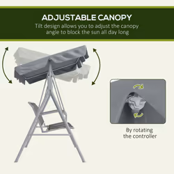 Outsunny Metal Swing Chair Garden Hammock 3 Seater Patio Bench w/ Canopy, Grey