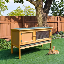 PawHut Wooden Rabbit Hutch Bunny Cage Outdoor Small Animal House w/ Hinged Top