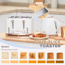 HOMCOM Kettle and Toaster Set 1.7L Rapid Boil Kettle & 4 Slice Toaster White - Additional view 7