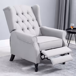 HOMCOM Manual Reclining Armchair Recliner with Retractable Footrest Light Grey