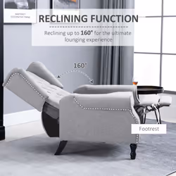 HOMCOM Manual Reclining Armchair Recliner with Retractable Footrest Light Grey