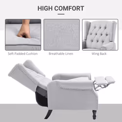 HOMCOM Manual Reclining Armchair Recliner with Retractable Footrest Light Grey - Additional view 4