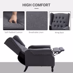 HOMCOM Manual Reclining Armchair Recliner with Retractable Footrest Dark Grey - Additional view 4