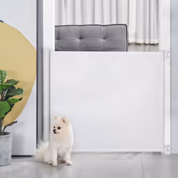 PawHut Retractable Pet Safety Gate, Folding Stair Barrier, Guard Door - White