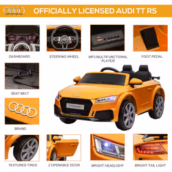 HOMCOM 12V Battery Licensed Audi TT RS Ride-On Car w/ Headlight, Yellow