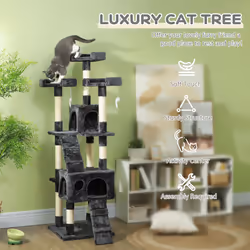 PawHut Cat Tree Scratcher Activity Centre, Scratching Post w/ Cat House, Bed