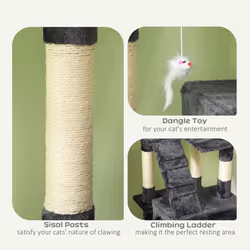 PawHut Cat Tree Scratcher Activity Centre, Scratching Post w/ Cat House, Bed - Additional view 4
