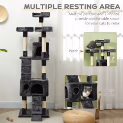 PawHut Cat Tree Scratcher Activity Centre, Scratching Post w/ Cat House, Bed - Additional view 5