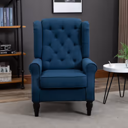 HOMCOM Accent Armchair Home Furniture Retro Tufted Club Wood Fabric Blue - Additional view 5
