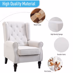 HOMCOM Accent Armchair Home Furniture Retro Tufted Club Wood Fabric Cream White