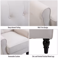 HOMCOM Accent Armchair Home Furniture Retro Tufted Club Wood Fabric Cream White - Additional view 4