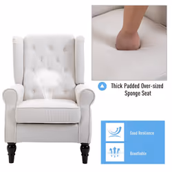 HOMCOM Accent Armchair Home Furniture Retro Tufted Club Wood Fabric Cream White - Additional view 5
