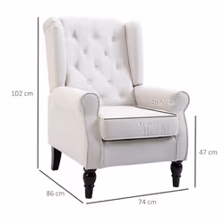 HOMCOM Accent Armchair Home Furniture Retro Tufted Club Wood Fabric Cream White - Additional view 8