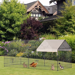 PawHut Rabbit Run Guinea Pig Cage with Cover, Beige