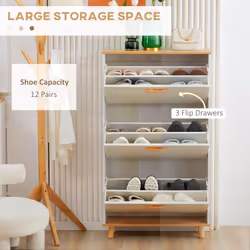 HOMCOM 12 Pair Slim Shoe Storage Cabinet w/ 3 Flip Drawers for Entryway Hallway