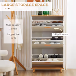 HOMCOM 12 Pair Slim Shoe Storage Cabinet w/ 3 Flip Drawers for Entryway Hallway