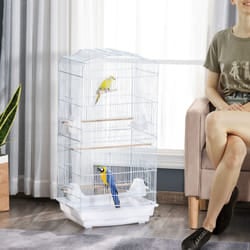 PawHut 92cm Large Bird Cage with Perches, Food Bowls, Swing, White