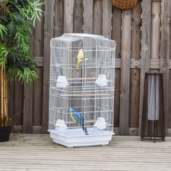 PawHut 92cm Large Bird Cage with Perches, Food Bowls, Swing, White - Additional view 4