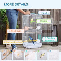 PawHut 92cm Large Bird Cage with Perches, Food Bowls, Swing, White - Additional view 8