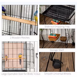 PawHut 1.53(m) Bird Cage, Parrot Finch Macaw Conure w/ Perch, Wheels, Stand
