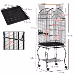 PawHut 1.53(m) Bird Cage, Parrot Finch Macaw Conure w/ Perch, Wheels, Stand - Additional view 8