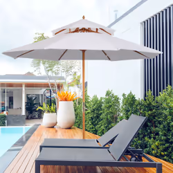 Outsunny Garden Wood Patio Parasol Sun Shade Outdoor Umbrella Canopy White