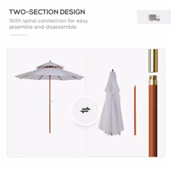Outsunny Garden Wood Patio Parasol Sun Shade Outdoor Umbrella Canopy White