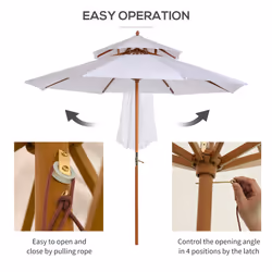 Outsunny Garden Wood Patio Parasol Sun Shade Outdoor Umbrella Canopy White