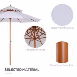 Outsunny Garden Wood Patio Parasol Sun Shade Outdoor Umbrella Canopy White - Additional view 5